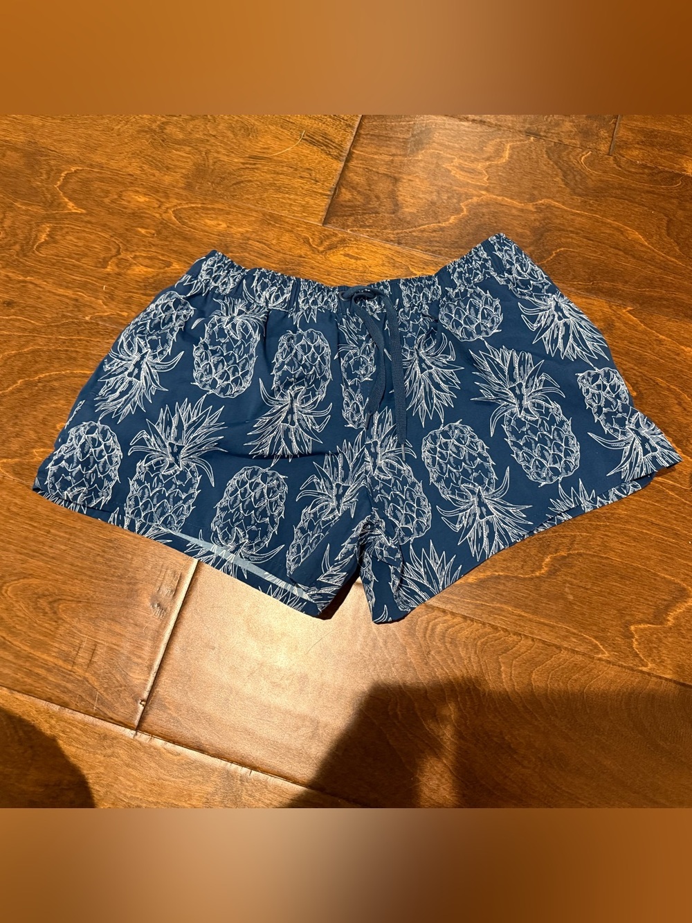 Lauren James Navy & White Pineapple Print Drawstring Swim/Beach Shorts